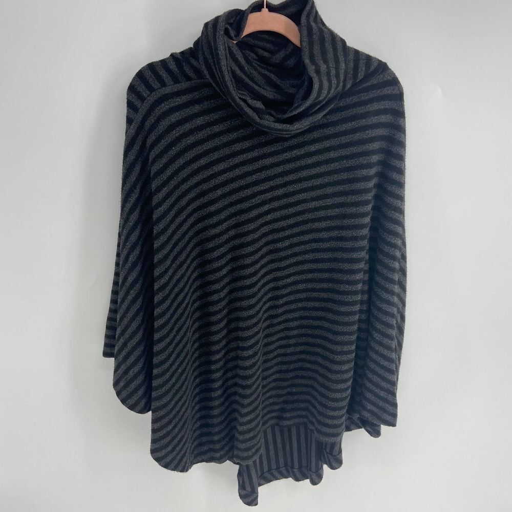 Soft Surrounding black gray striped cowl neck oversize poncho one size
